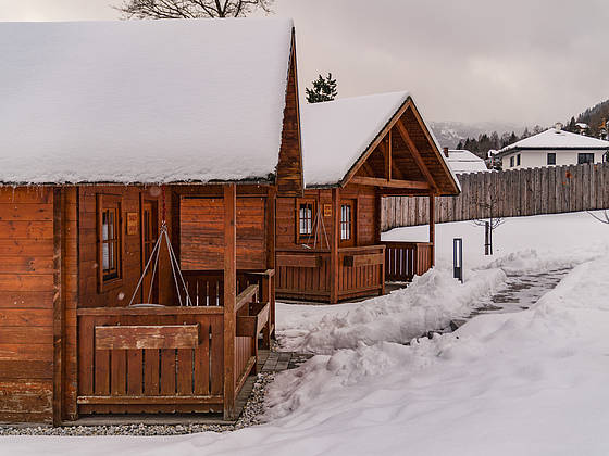 Außenbereich vom Wellnessbereich in der Metzgerstubn im Winter.